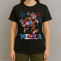 Bigfoot Fireworks 4th Of July Men Sasquatch American Flag T-Shirt thumb 4