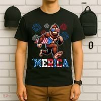 Bigfoot Fireworks 4th Of July Men Sasquatch American Flag T-Shirt thumb 6