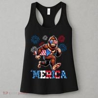 Bigfoot Fireworks 4th Of July Men Sasquatch American Flag Women's Tank Top thumb 3