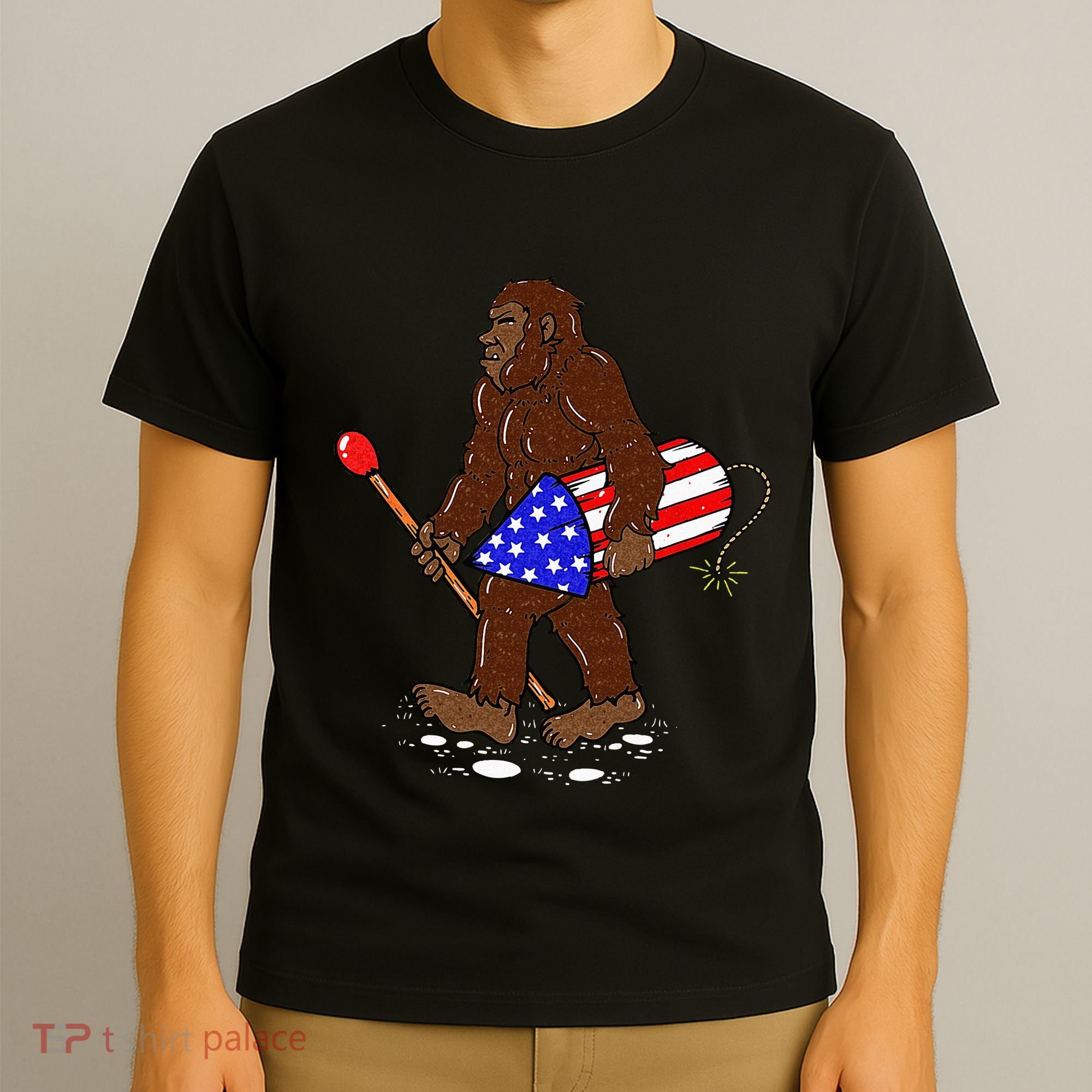 Bigfoot Fireworks 4th Of July Funny Men Sasquatch Lover T-Shirt