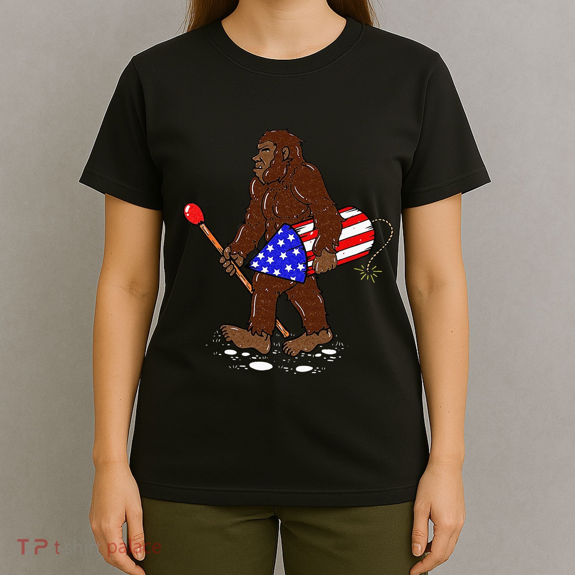 Bigfoot Fireworks 4th Of July Funny Men Sasquatch Lover T-Shirt