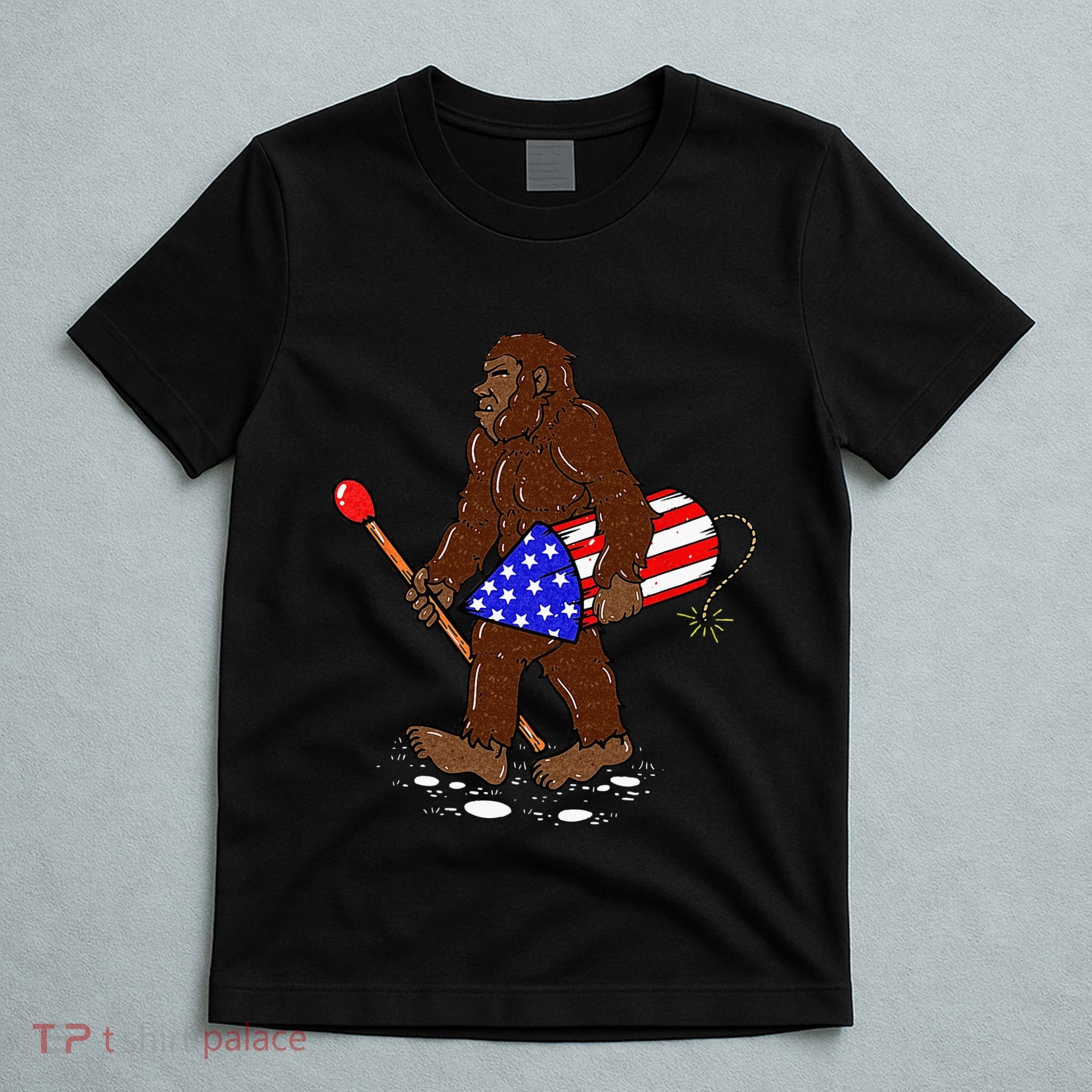 Bigfoot Fireworks 4th Of July Funny Men Sasquatch Lover T-Shirt