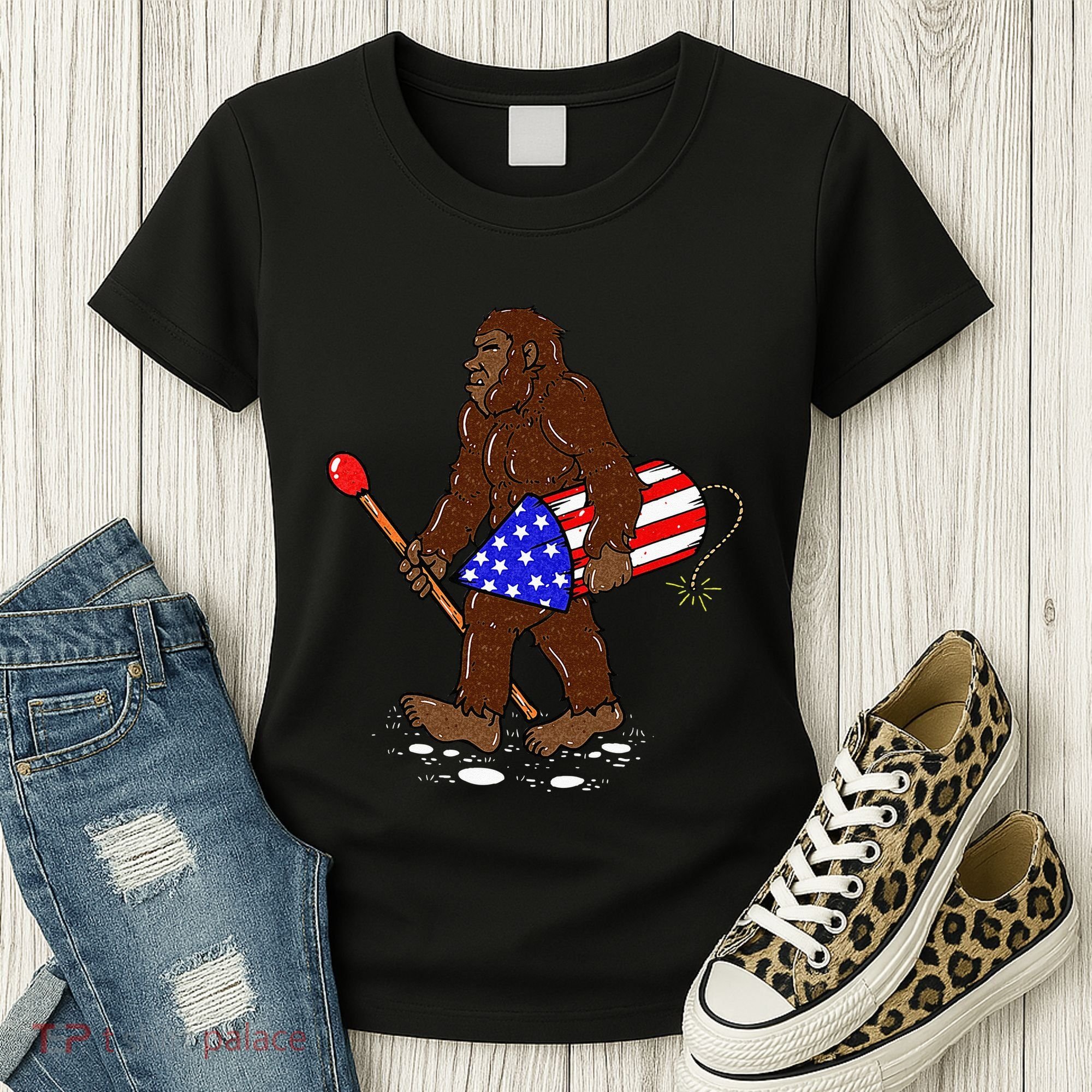 Bigfoot Fireworks 4th Of July Funny Men Sasquatch Lover Women's T-Shirt