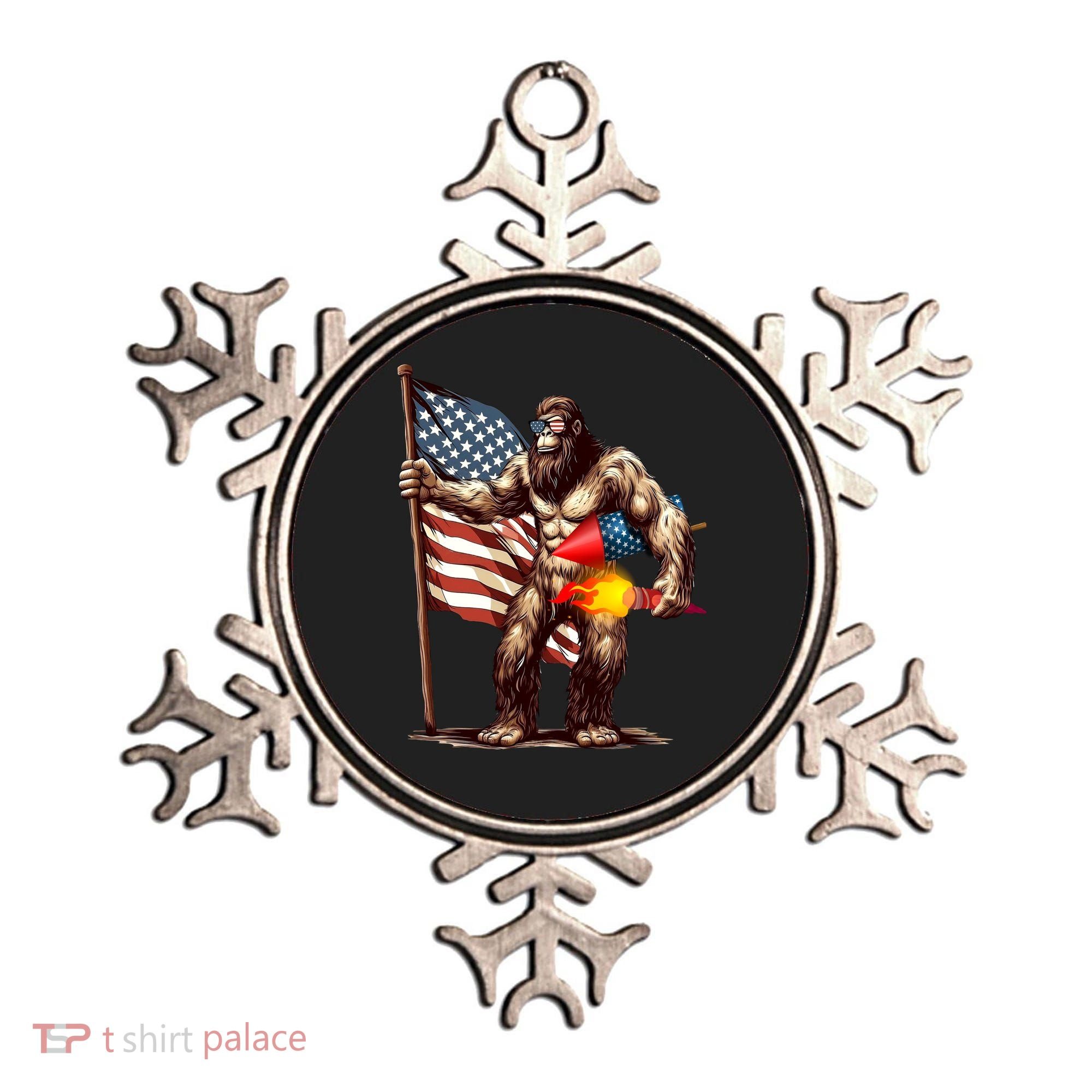 Bigfoot Fireworks 4th Of July Sasquatch American US Flag Ornament