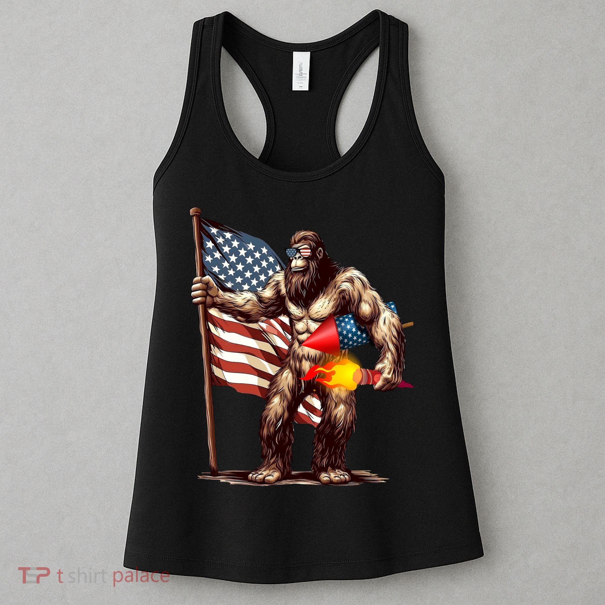 Bigfoot Fireworks 4th Of July Sasquatch American US Flag Women's Tank Top