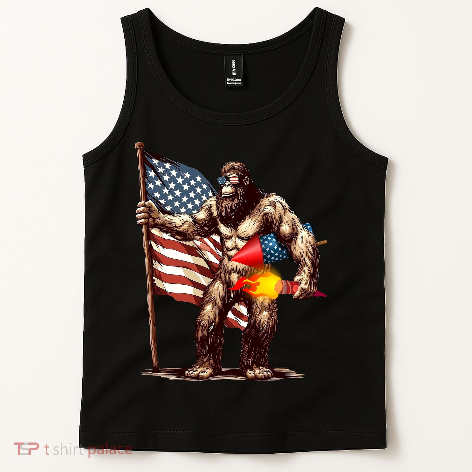Bigfoot Fireworks 4th Of July Sasquatch American US Flag Tank Top