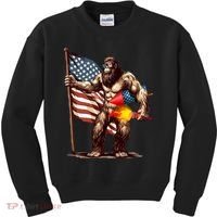 Bigfoot Fireworks 4th Of July Sasquatch American US Flag Kids Sweatshirt thumb 0