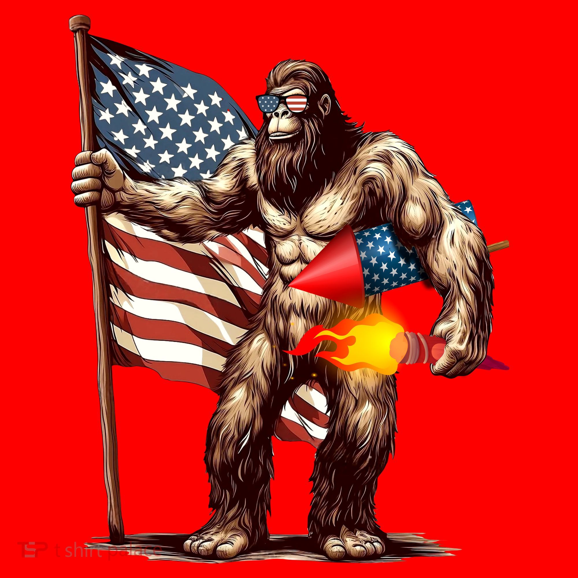 Bigfoot Fireworks 4th Of July Sasquatch American US Flag Santa Hat