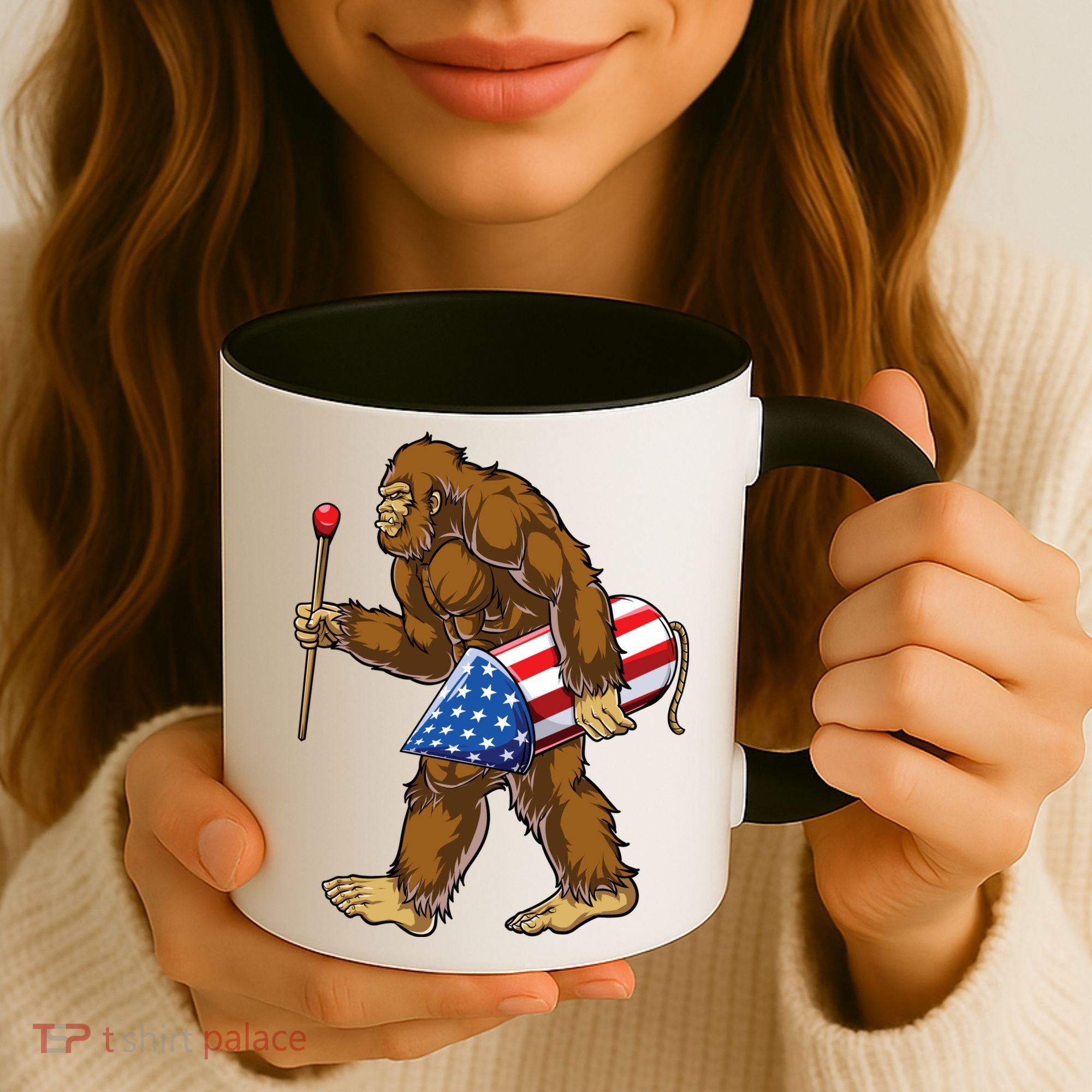 Bigfoot Fireworks 4th Of July Funny Boys Men Sasquatch Lover Coffee Mug