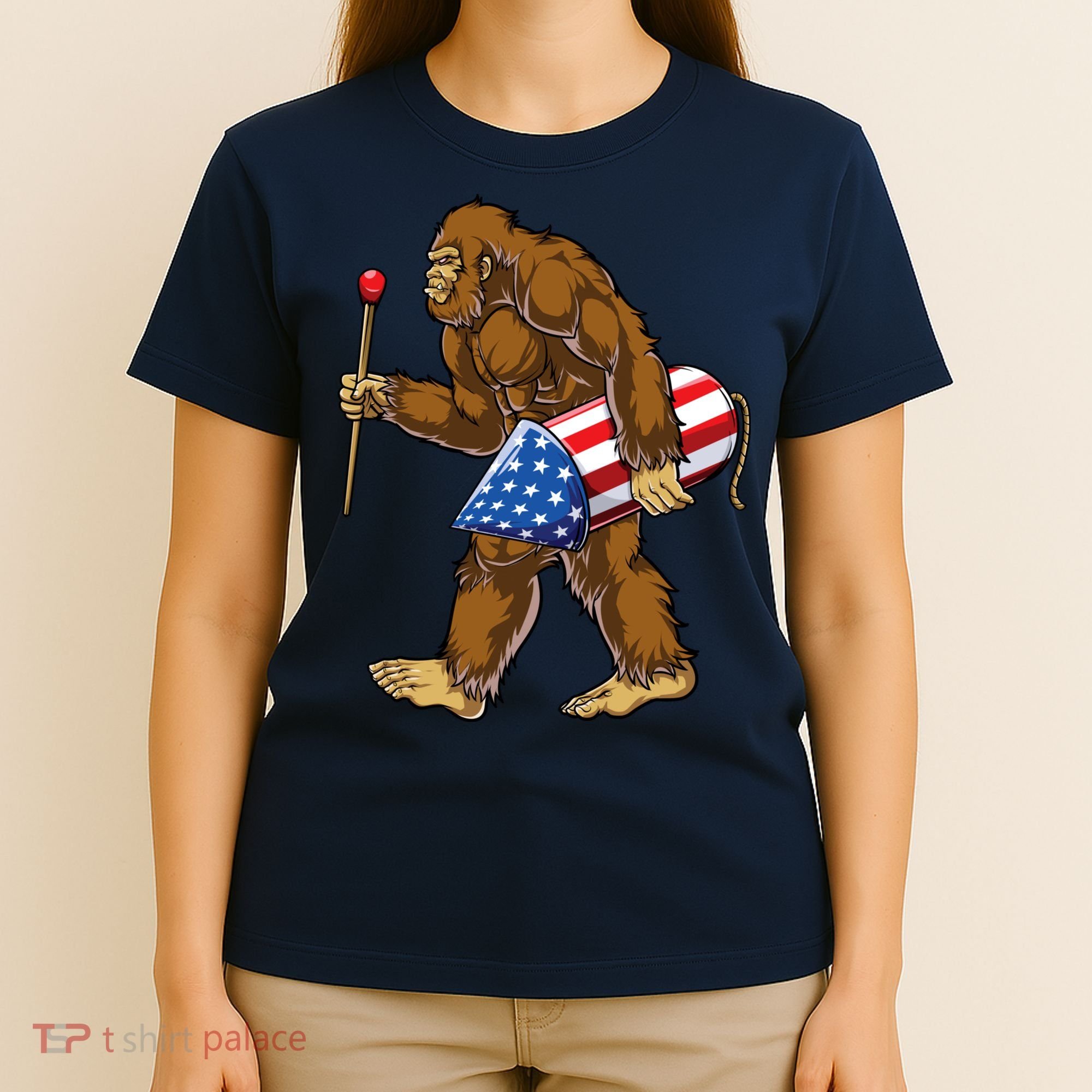 Bigfoot Fireworks 4th Of July Funny Boys Men Sasquatch Lover T-Shirt