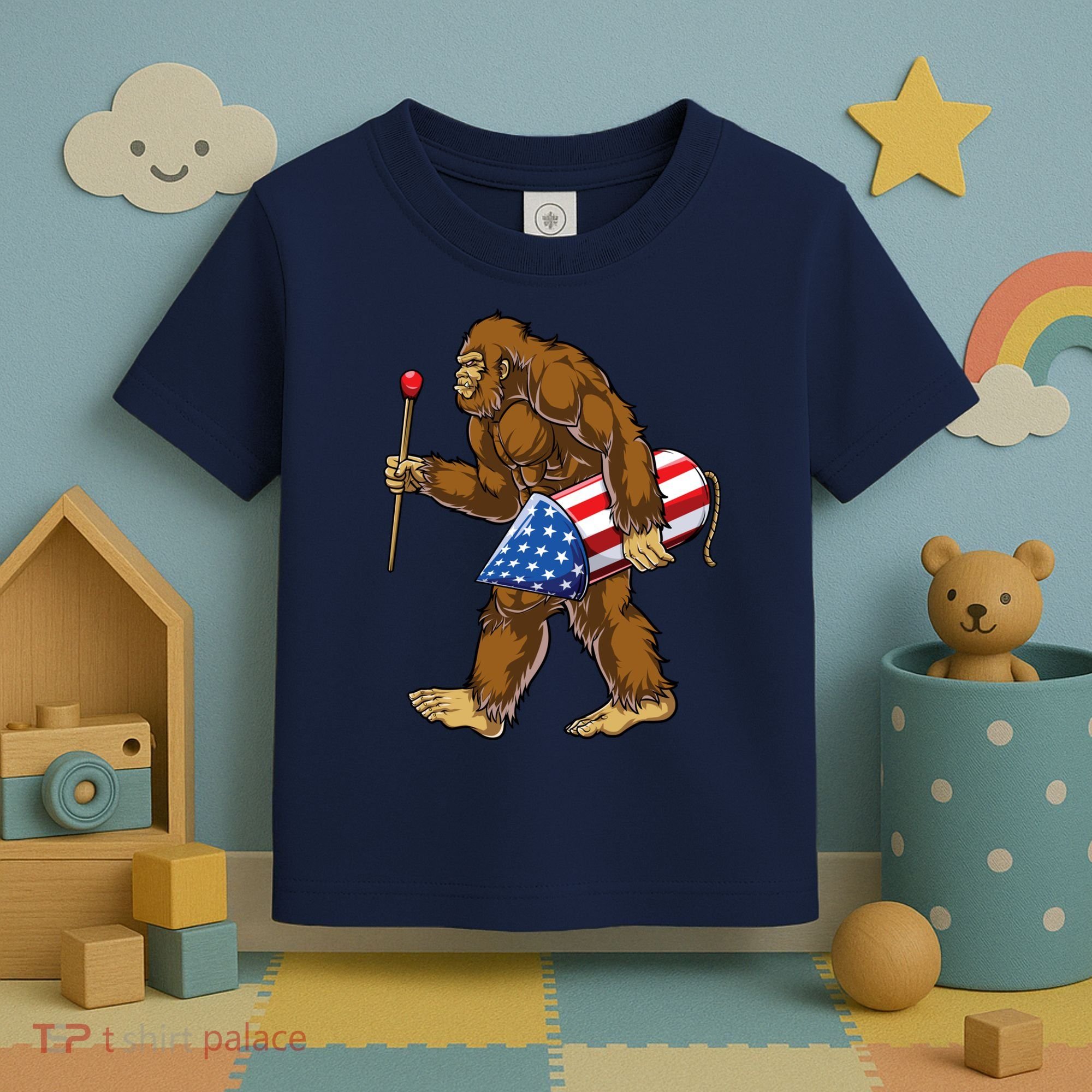 Bigfoot Fireworks 4th Of July Funny Boys Men Sasquatch Lover Toddler T-Shirt