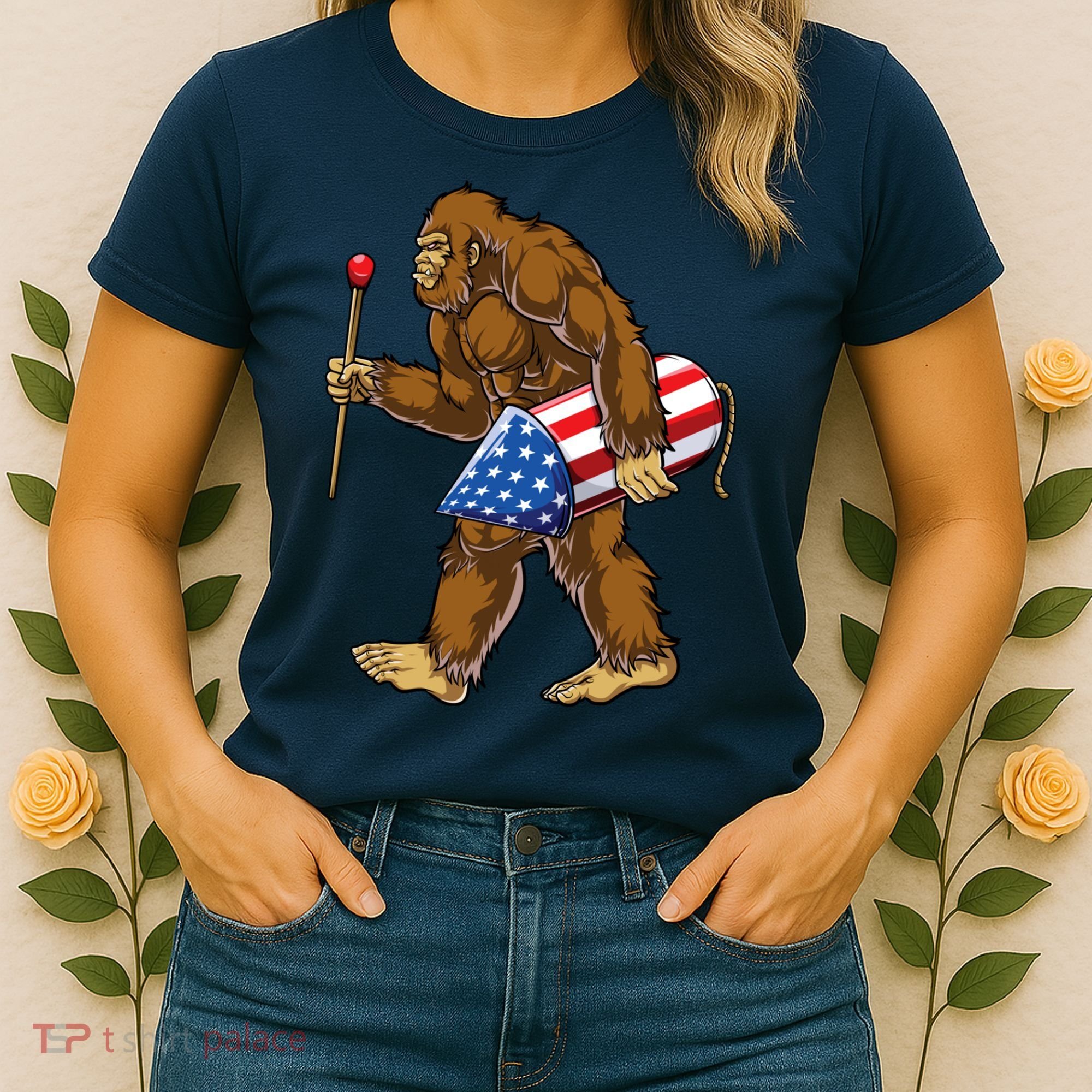Bigfoot Fireworks 4th Of July Funny Boys Men Sasquatch Lover Women's T-Shirt