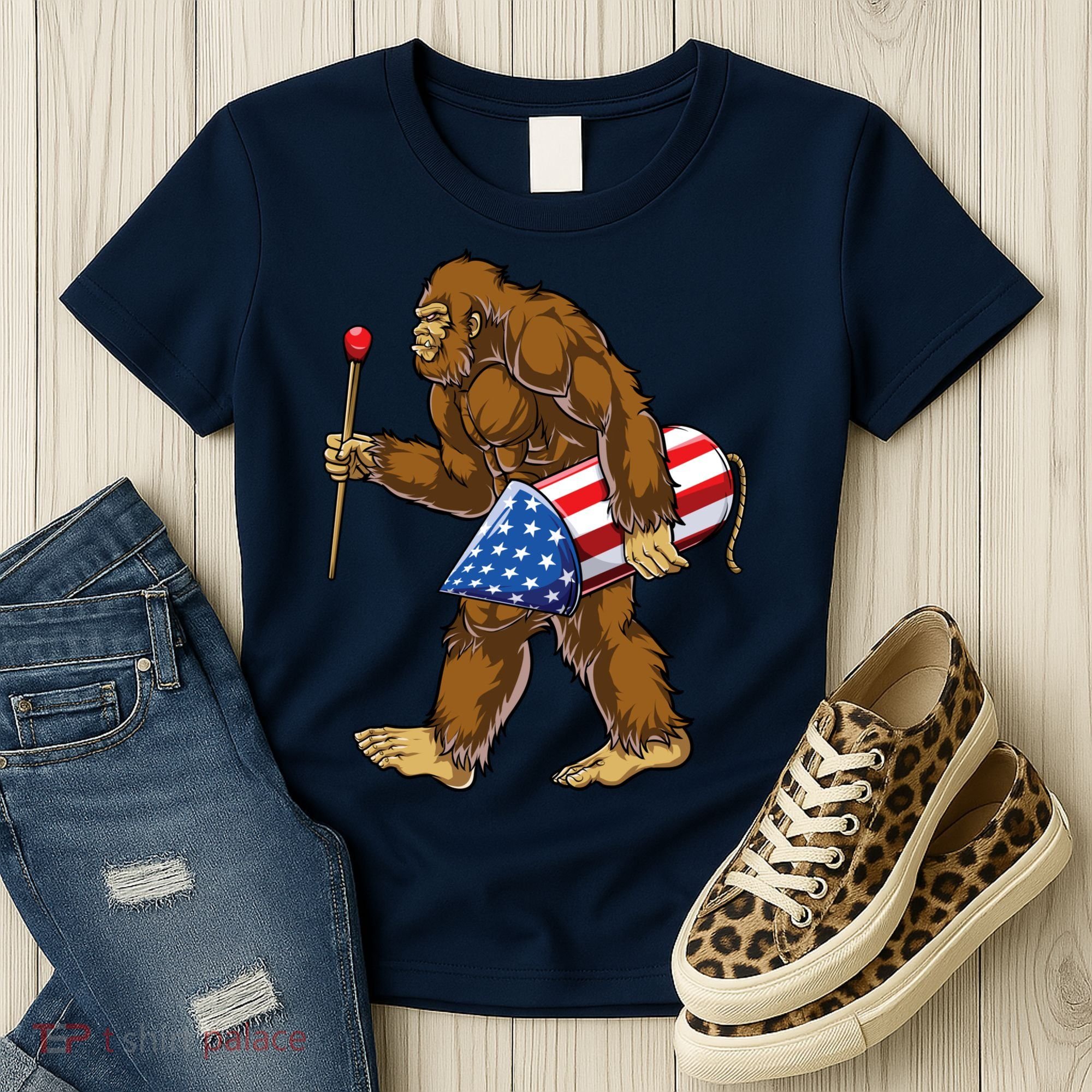 Bigfoot Fireworks 4th Of July Funny Boys Men Sasquatch Lover Women's T-Shirt