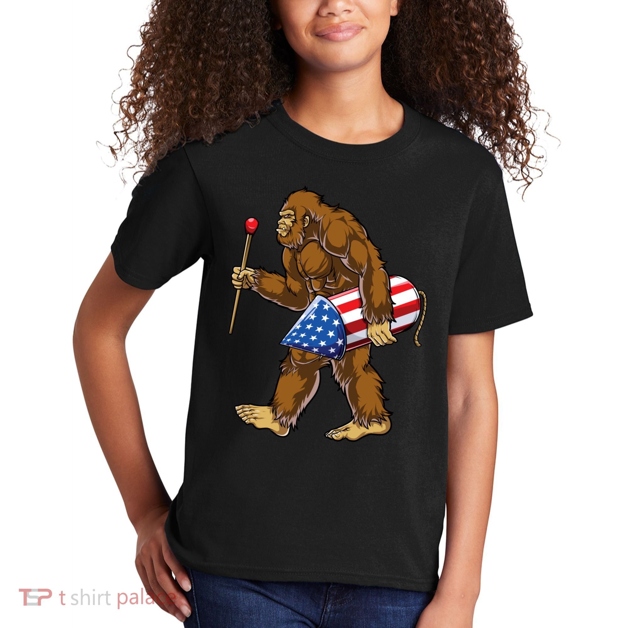 Bigfoot Fireworks 4th Of July Funny Boys Men Sasquatch Lover Kids T-Shirt