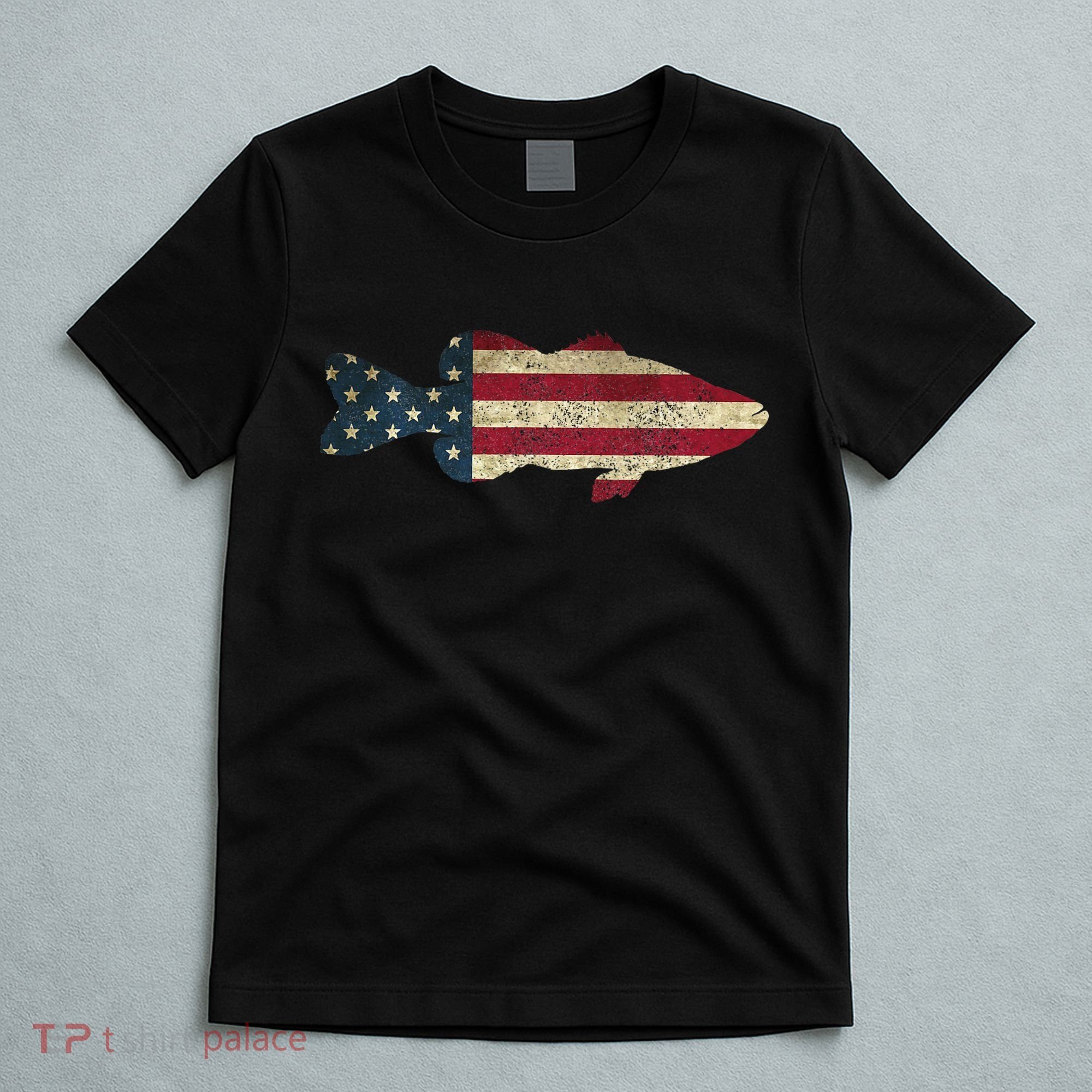 Bass Fishing American Flag Vintage Patriotic Angler T-Shirt