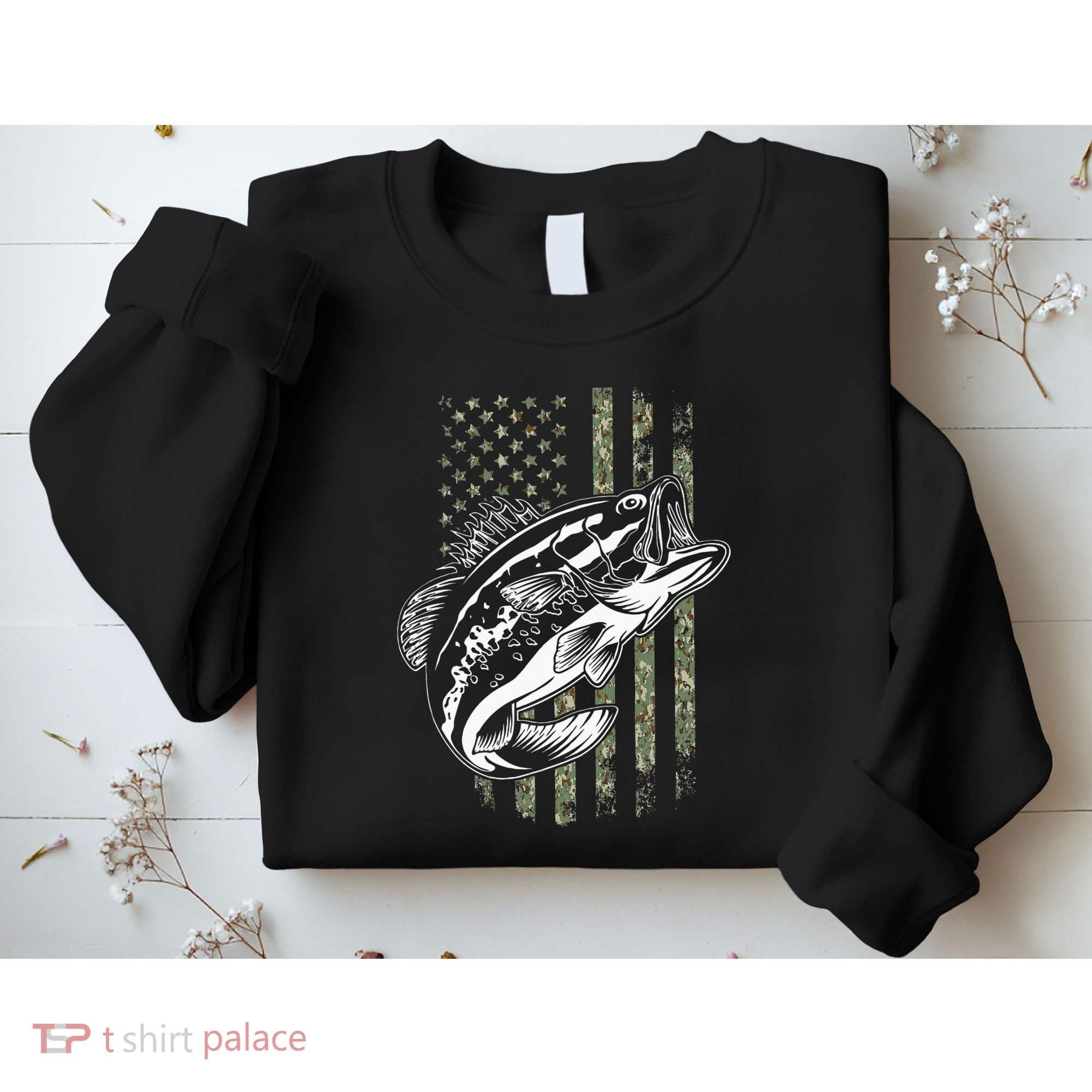 Bass Fishing American Camo Usa Flag Sweatshirt