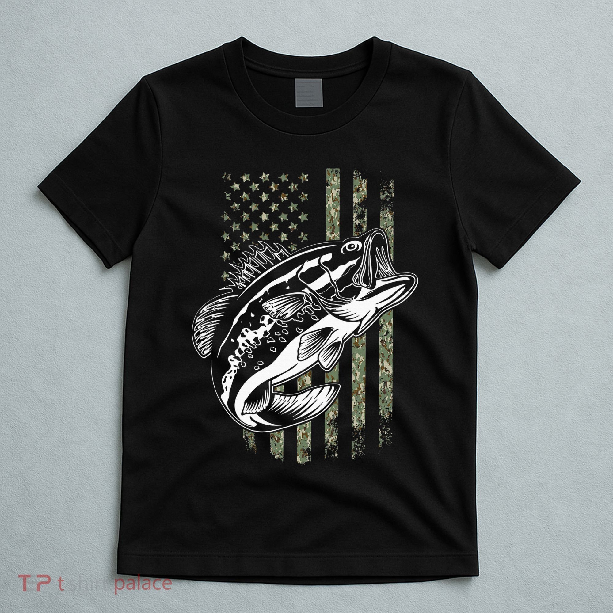 Bass Fishing American Camo Usa Flag T-Shirt
