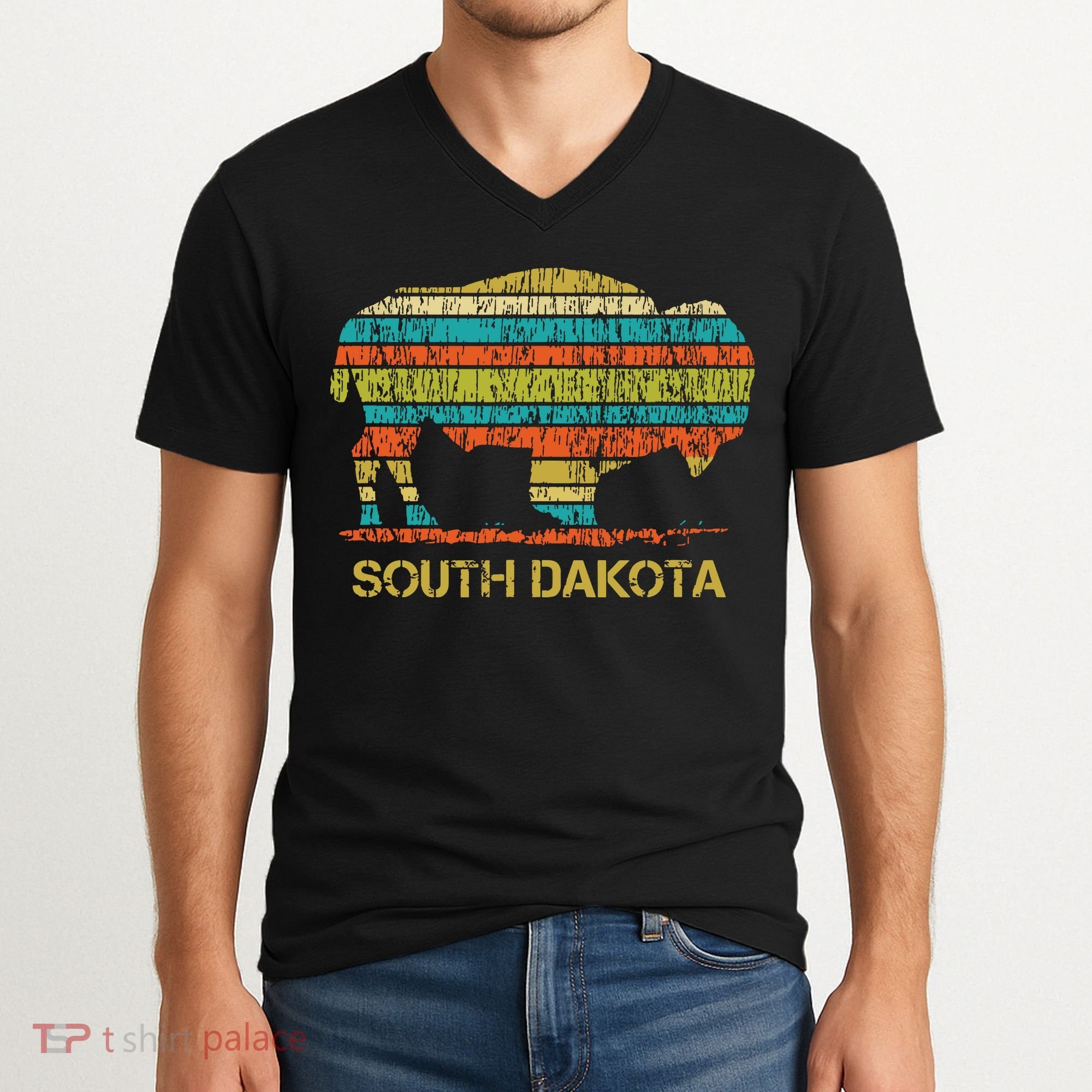 Buffalo For A South Dakota Vacation V-Neck T-Shirt