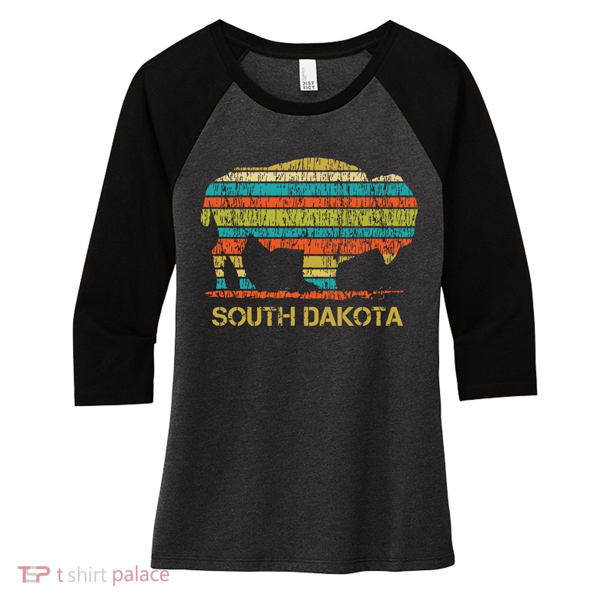 Buffalo For A South Dakota Vacation Women's Tri-Blend 3/4-Sleeve Raglan Shirt