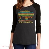Buffalo For A South Dakota Vacation Women's Tri-Blend 3/4-Sleeve Raglan Shirt thumb 2