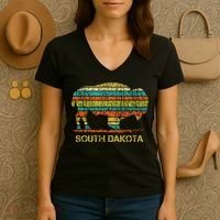 Buffalo For A South Dakota Vacation Women's V-Neck T-Shirt thumb 3