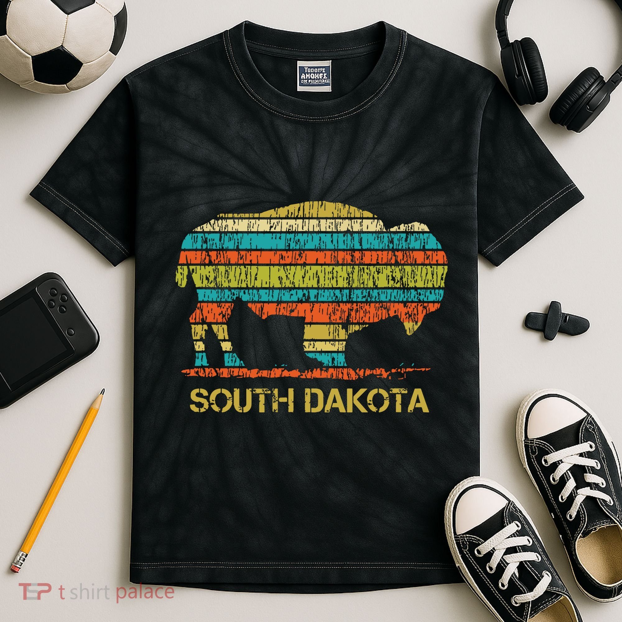 Buffalo For A South Dakota Vacation Kids Tie-Dye T-Shirt