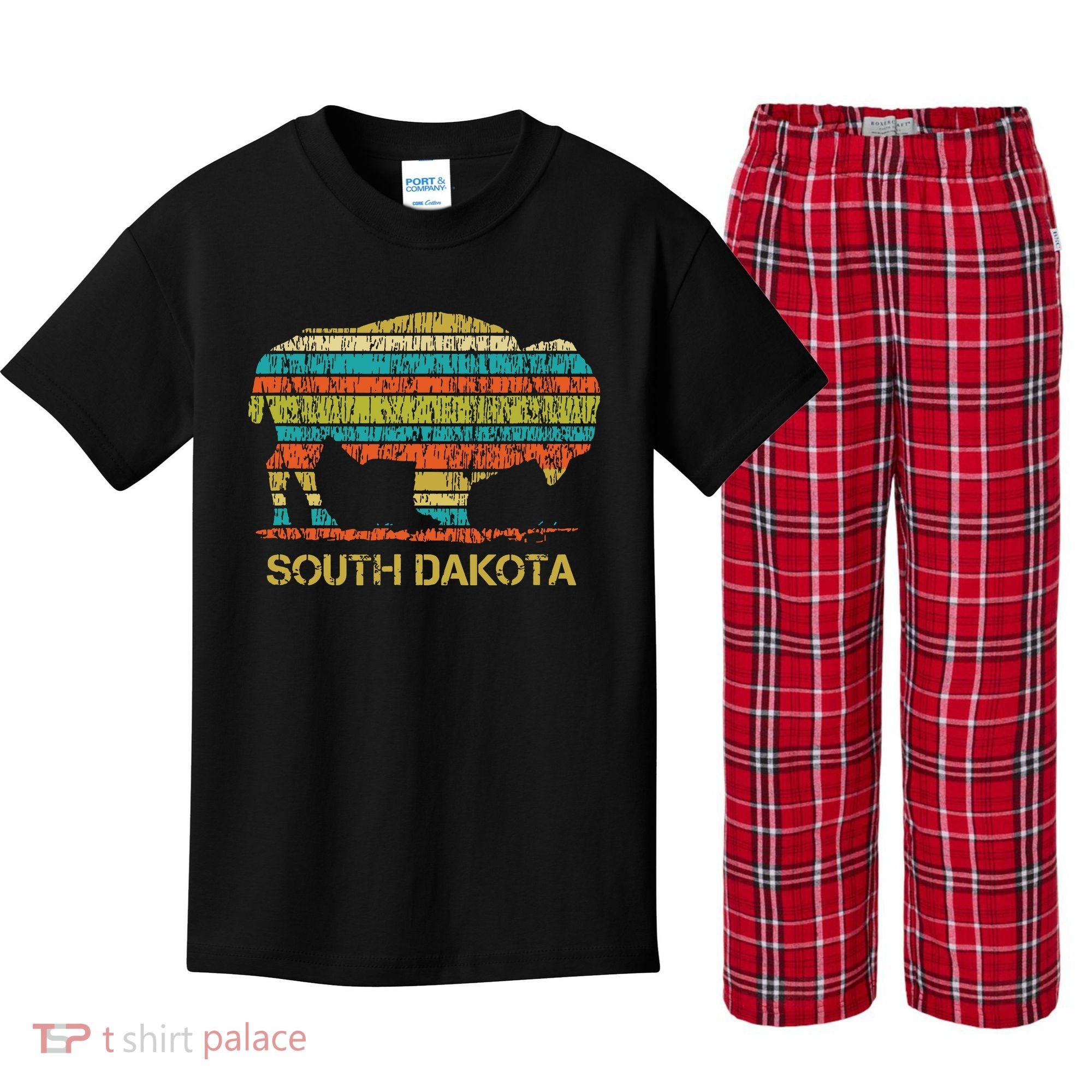 Buffalo For A South Dakota Vacation Kids Plaid Pajama Set