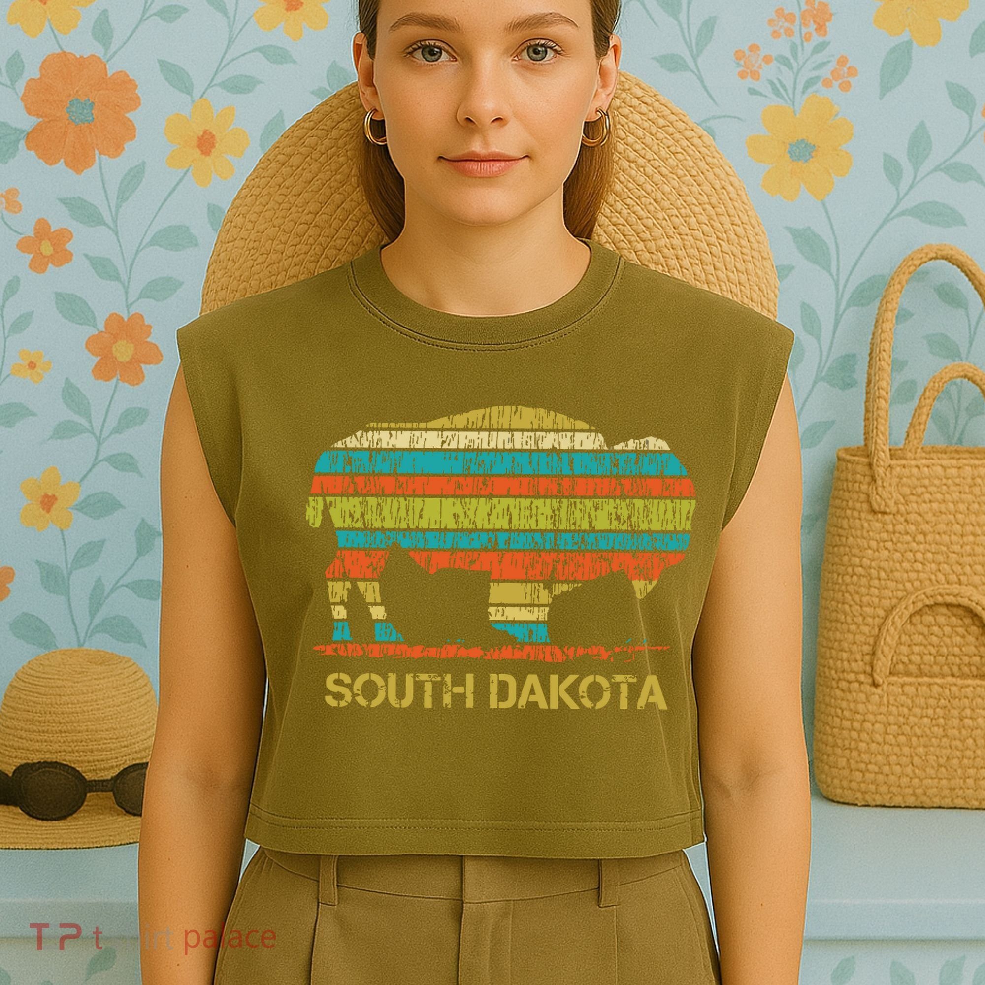 Buffalo For A South Dakota Vacation Garment-Dyed Women's Muscle Tee