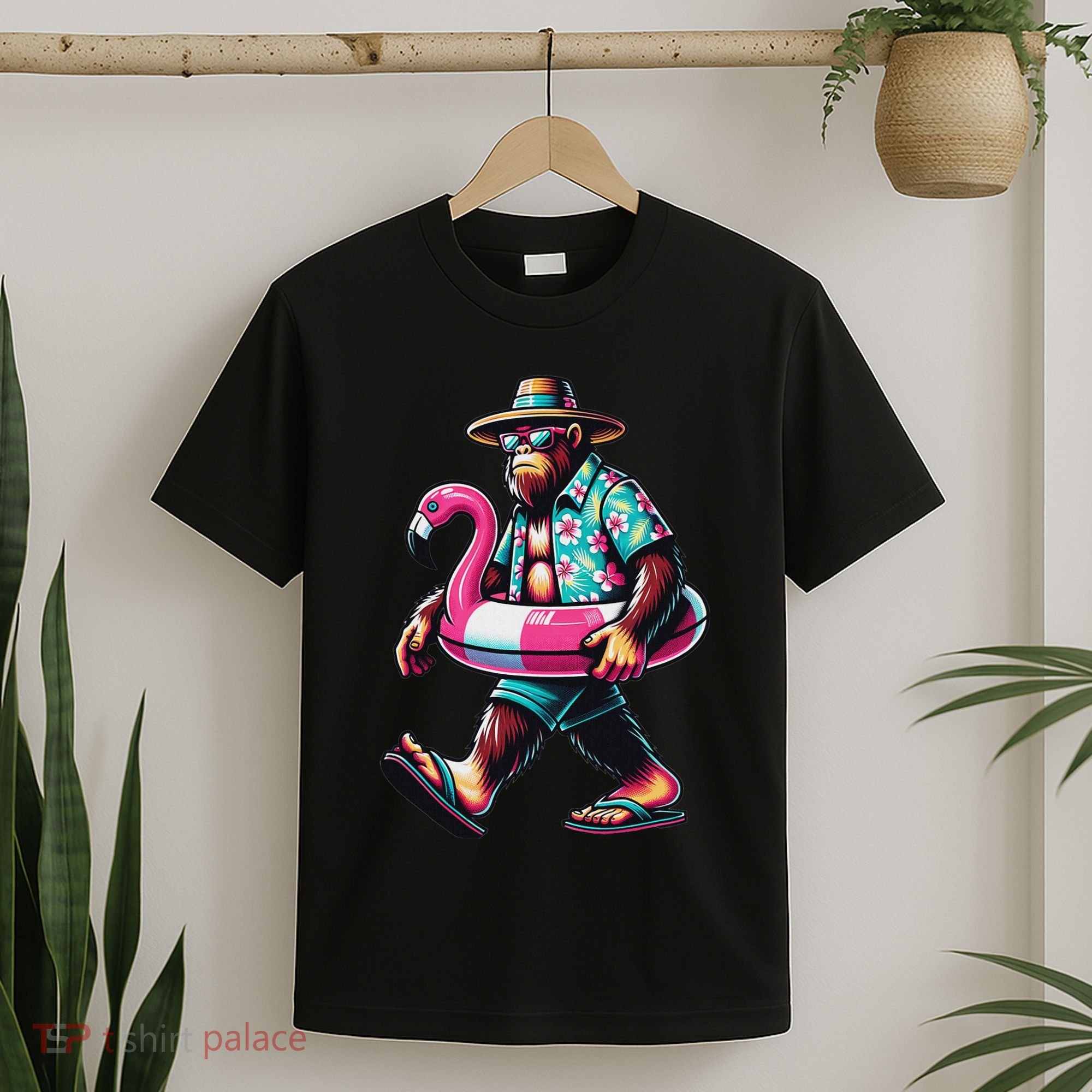 Bigfoot Flamingo Aloha Pool Party Hawaiian Party T-Shirt