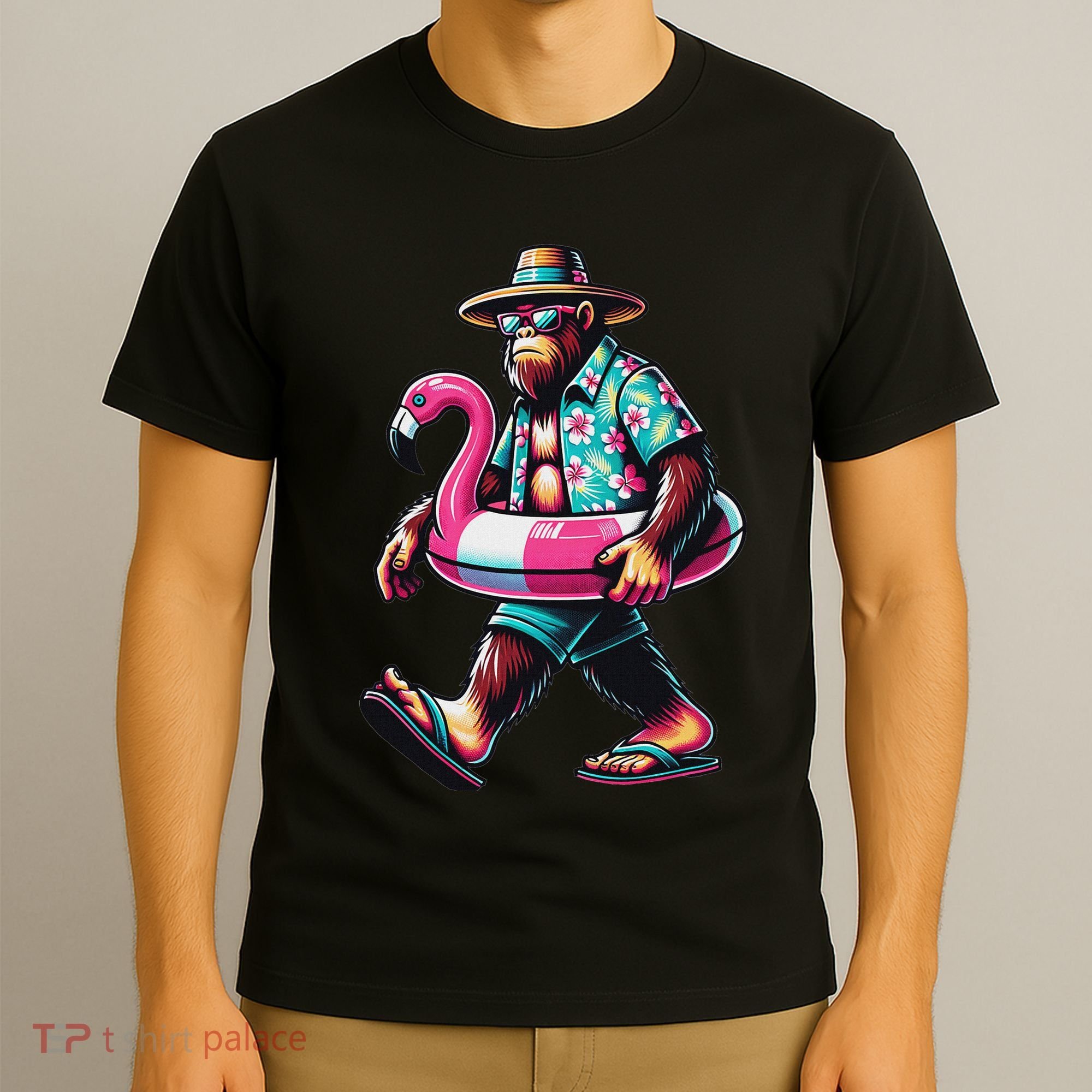 Bigfoot Flamingo Aloha Pool Party Hawaiian Party T-Shirt
