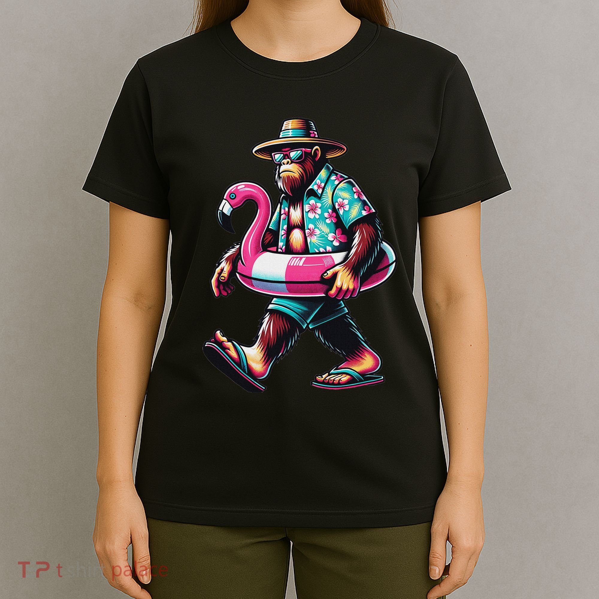 Bigfoot Flamingo Aloha Pool Party Hawaiian Party T-Shirt