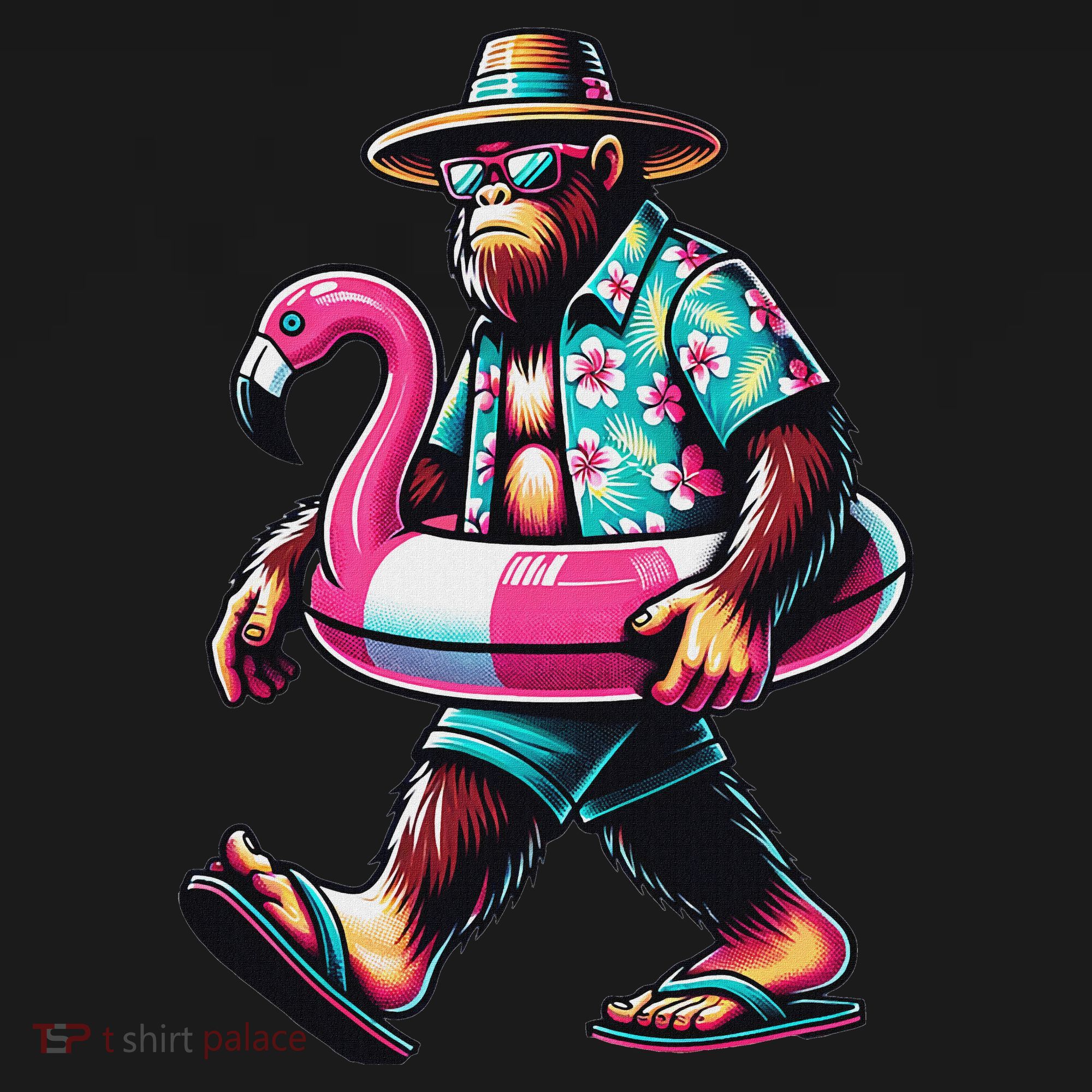 Bigfoot Flamingo Aloha Pool Party Hawaiian Party T-Shirt