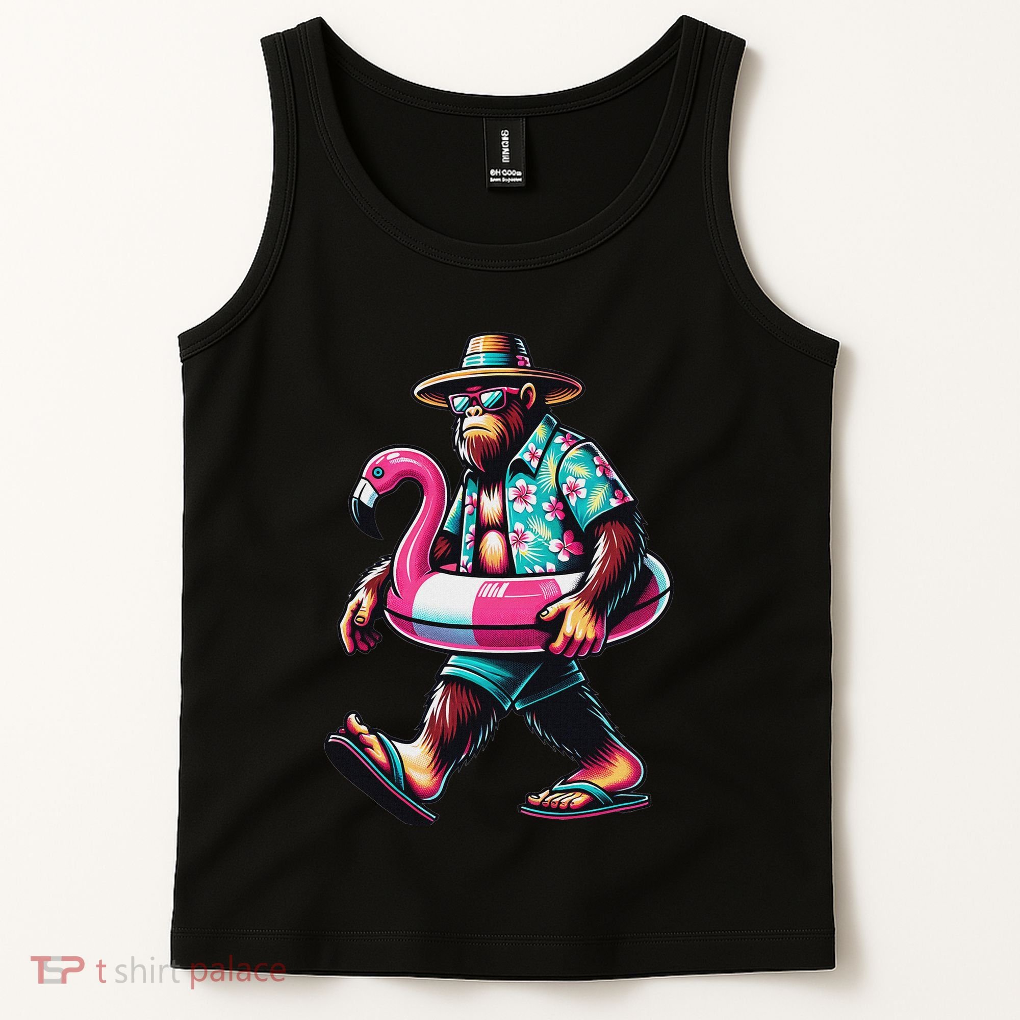 Bigfoot Flamingo Aloha Pool Party Hawaiian Party Tank Top