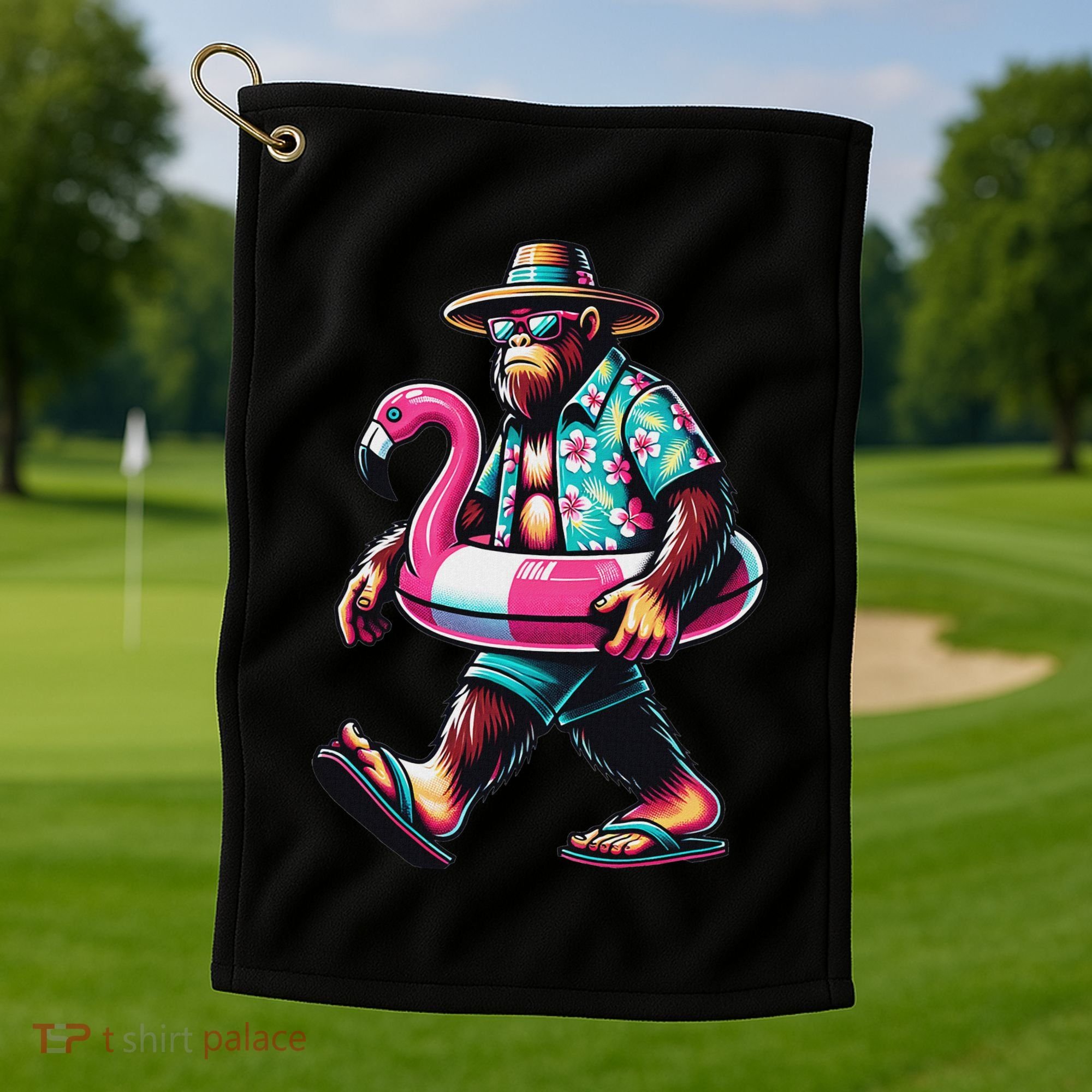 Bigfoot Flamingo Aloha Pool Party Hawaiian Party Golf Towel