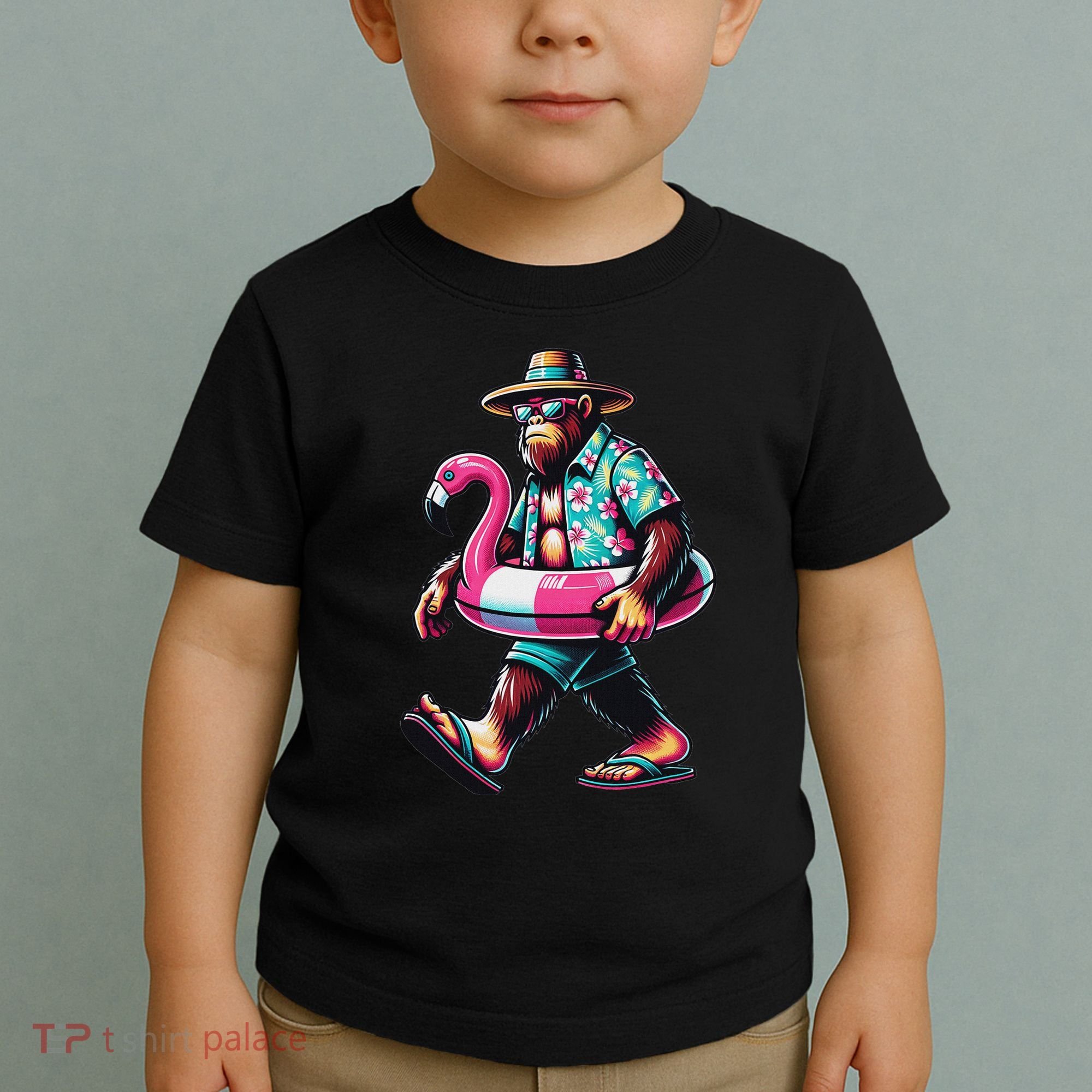 Bigfoot Flamingo Aloha Pool Party Hawaiian Party Toddler T-Shirt