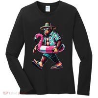 Bigfoot Flamingo Aloha Pool Party Hawaiian Party Women's Long Sleeve Shirt thumb 0