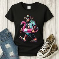 Bigfoot Flamingo Aloha Pool Party Hawaiian Party Women's T-Shirt thumb 3