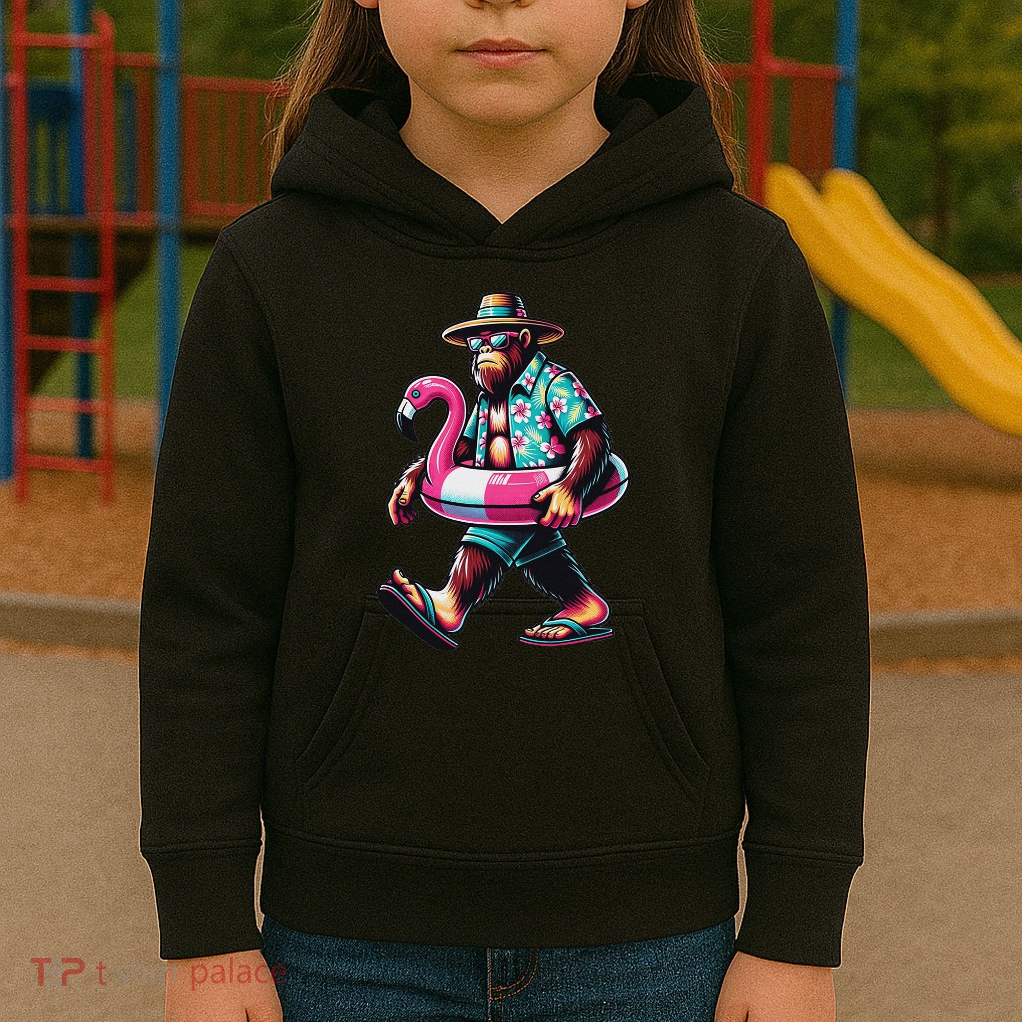 Bigfoot Flamingo Aloha Pool Party Hawaiian Party Kids Hoodie