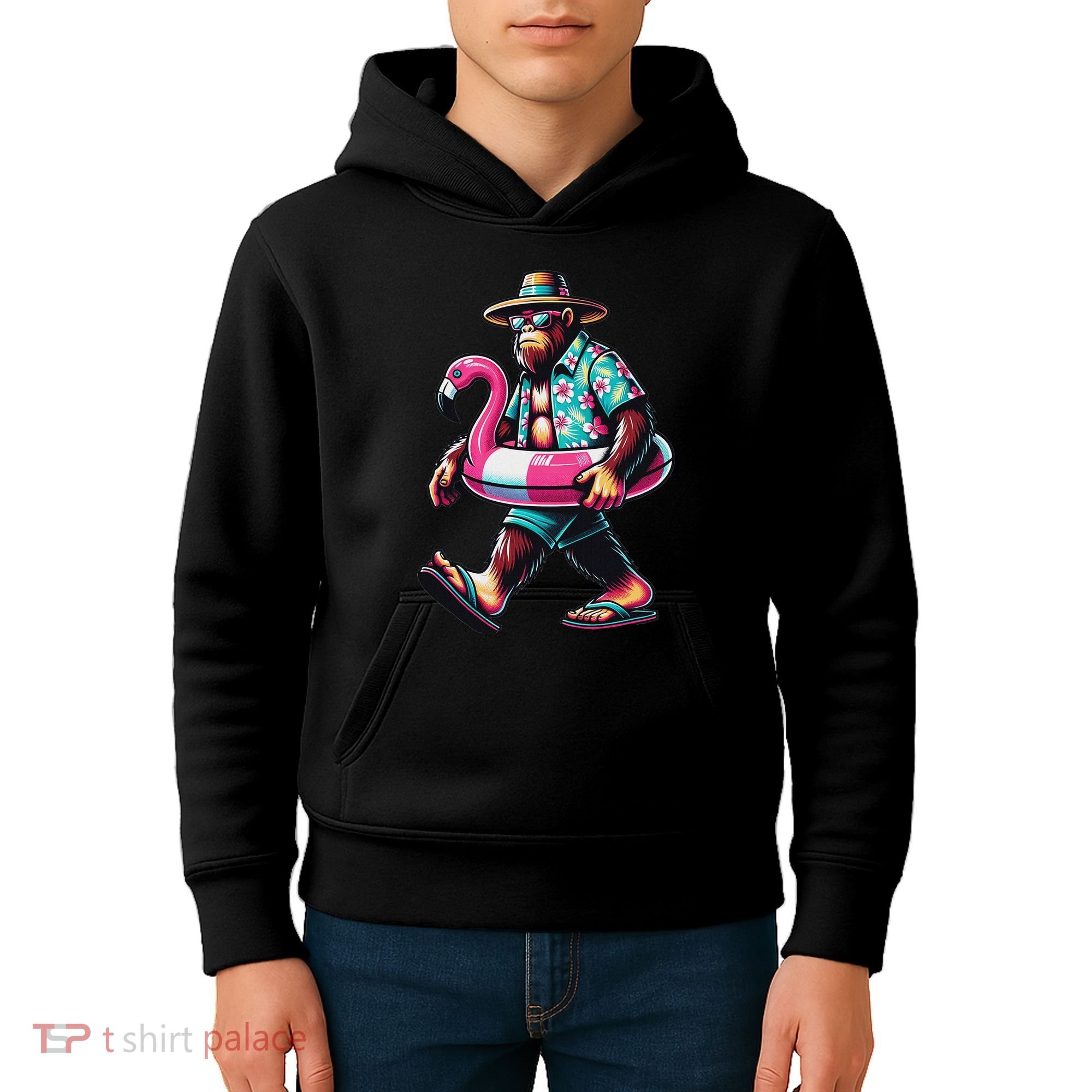 Bigfoot Flamingo Aloha Pool Party Hawaiian Party Kids Hoodie