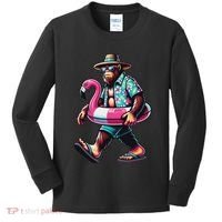 Bigfoot Flamingo Aloha Pool Party Hawaiian Party Kids Long Sleeve Shirt thumb 0