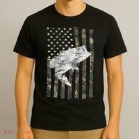 Bass Fishing American Camo USA Flag for Fisherman T-Shirt thumb 3
