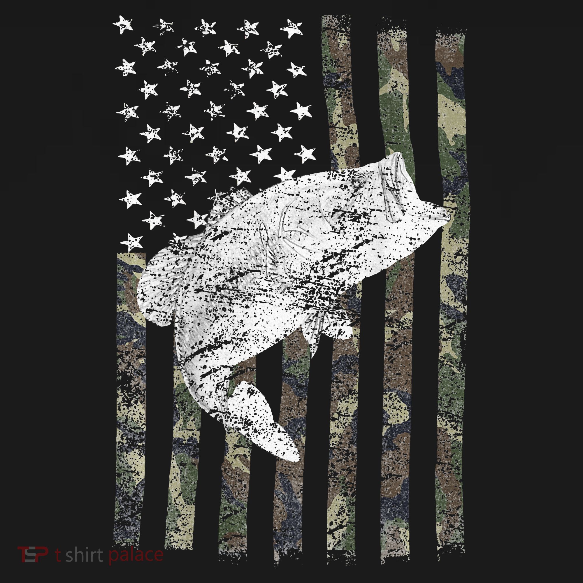 Bass Fishing American Camo USA Flag for Fisherman T-Shirt