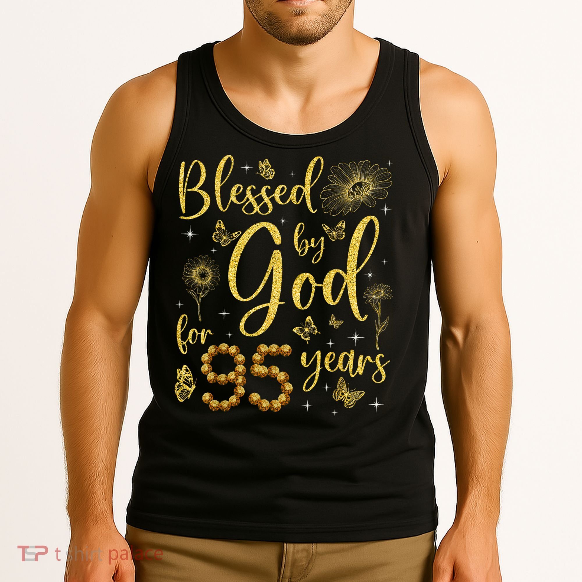 Butterfly Flower Blessed By God For 95 Years 95th Birthday Tank Top
