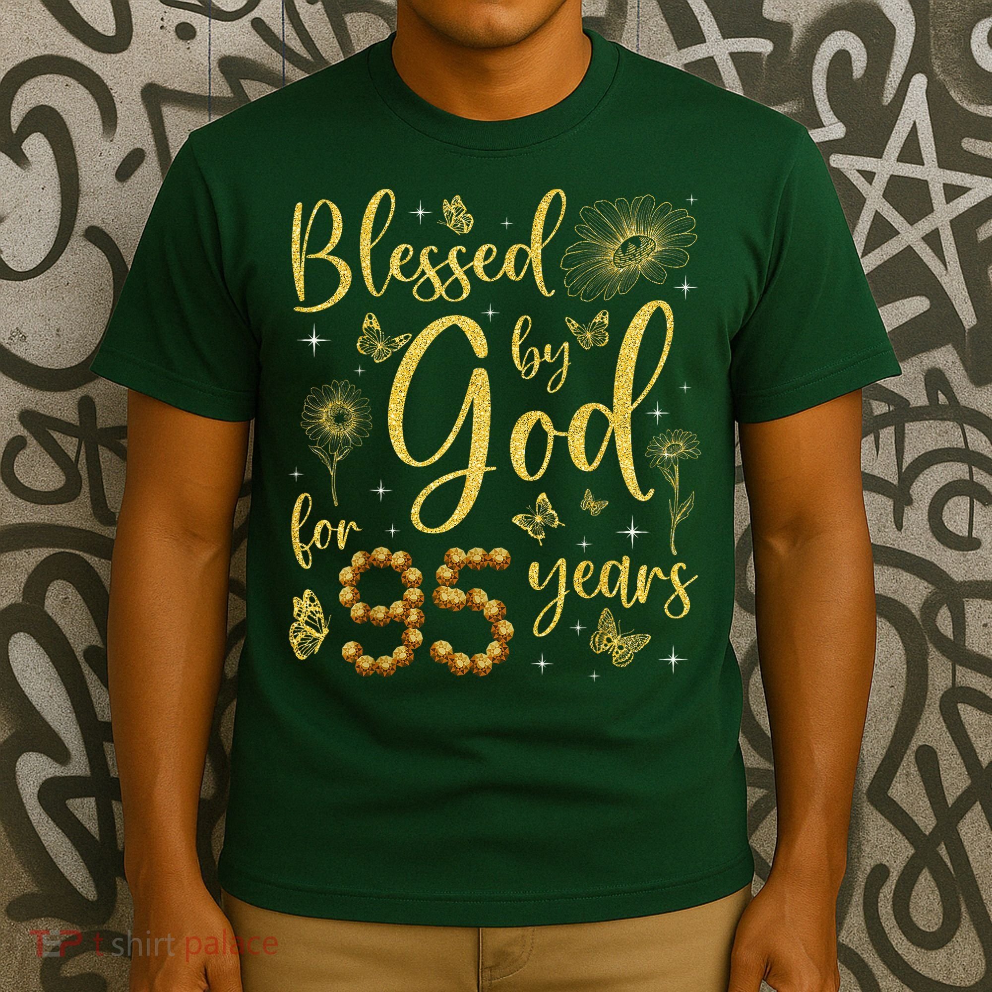 Butterfly Flower Blessed By God For 95 Years 95th Birthday T-Shirt