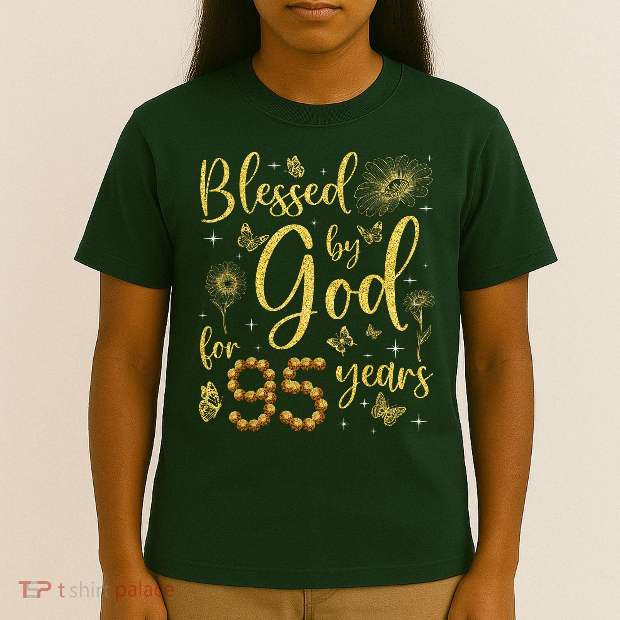 Butterfly Flower Blessed By God For 95 Years 95th Birthday T-Shirt