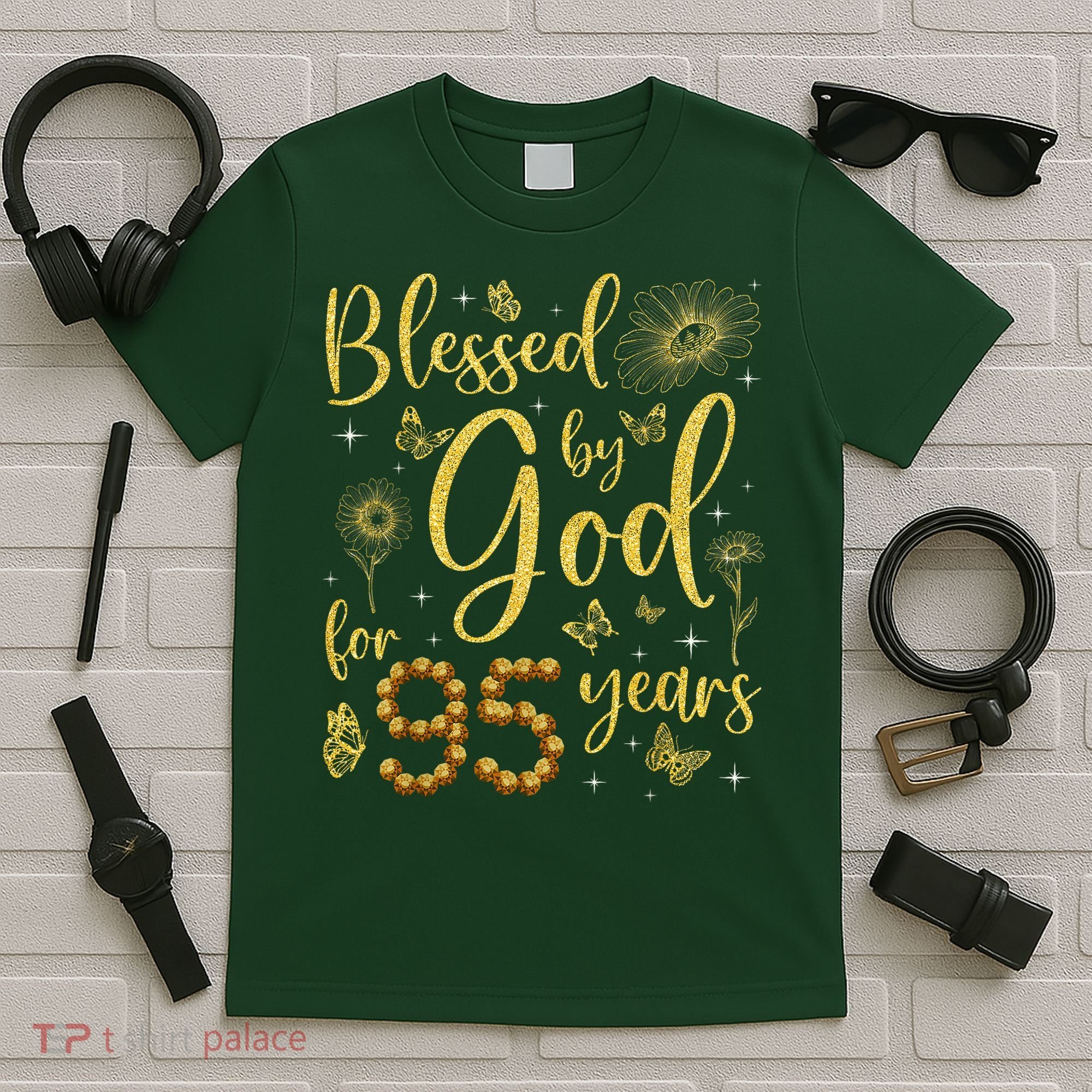 Butterfly Flower Blessed By God For 95 Years 95th Birthday T-Shirt