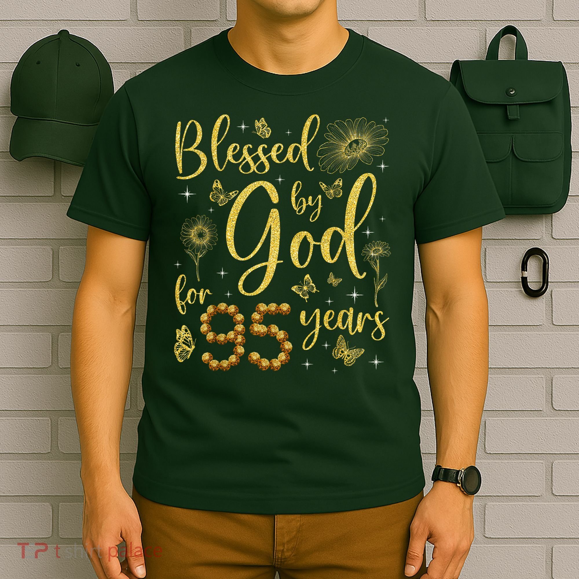 Butterfly Flower Blessed By God For 95 Years 95th Birthday T-Shirt