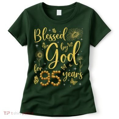 Butterfly Flower Blessed By God For 95 Years 95th Birthday Women's T-Shirt