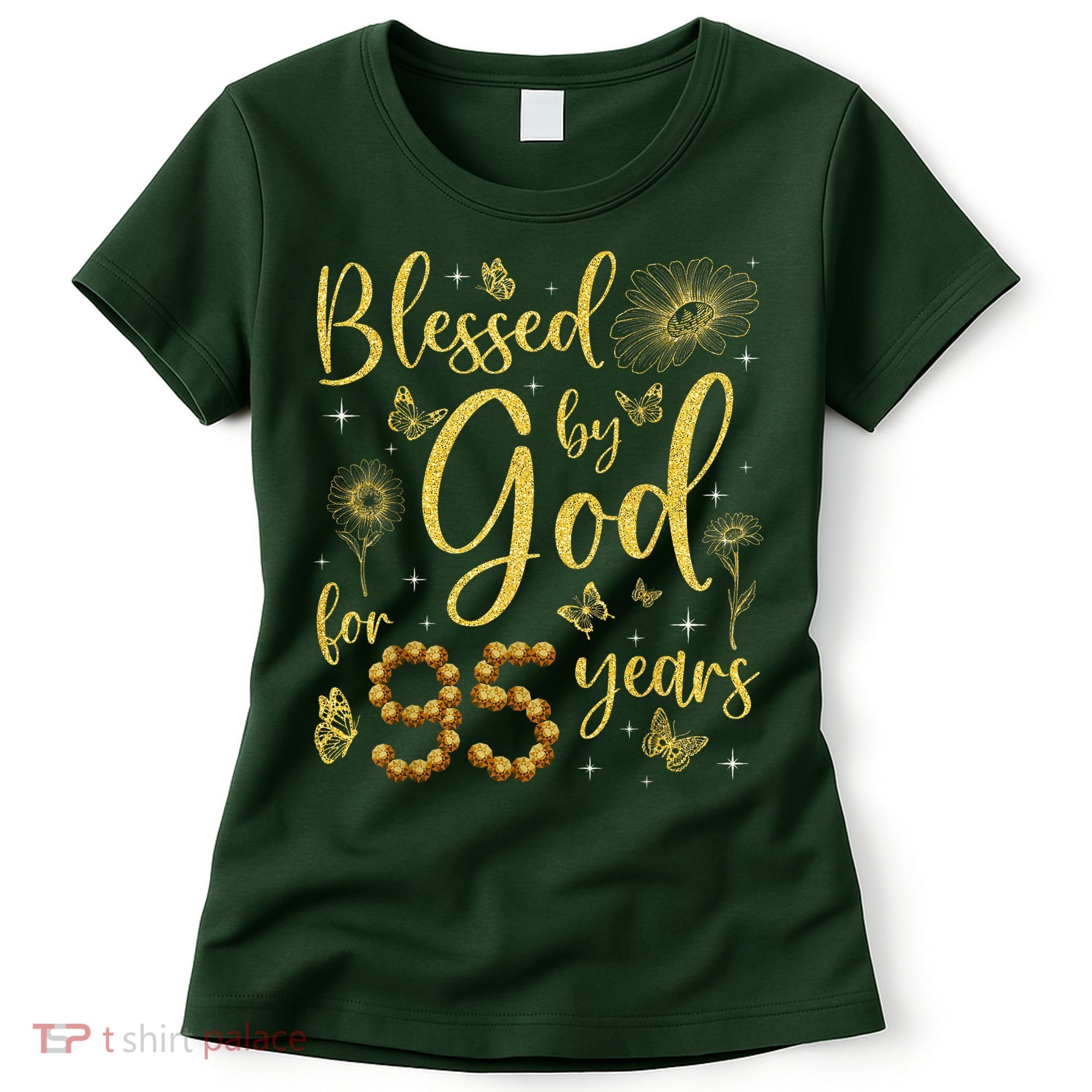 Butterfly Flower Blessed By God For 95 Years 95th Birthday Women's T-Shirt