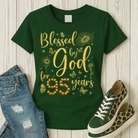 Butterfly Flower Blessed By God For 95 Years 95th Birthday Women's T-Shirt thumb 3